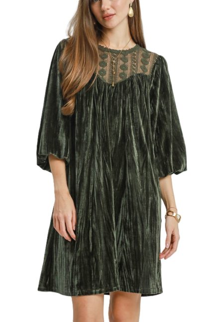 Velvet Lace Yoke Shift Dress