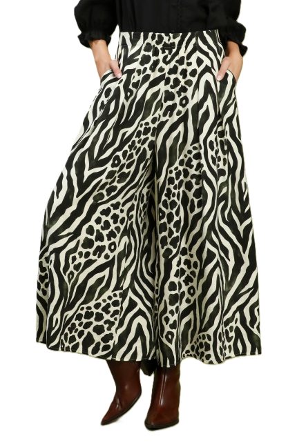 Mixed Animal Print Wide Leg Pants