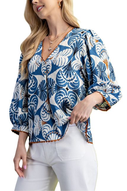 Printed V-neck Blouse