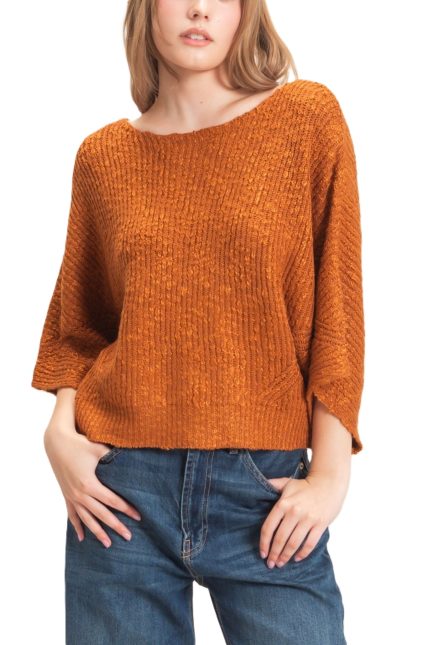 Ribbed Boat Neck Sweater