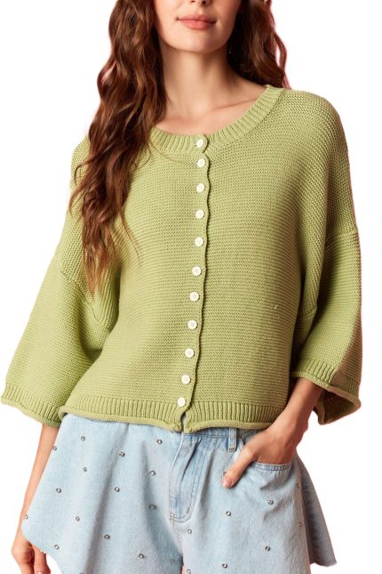 Thin Stripe Curly Edge Half Sleeve Cardigan