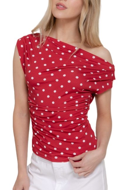 Off Shoulder Dot Print Knit Top