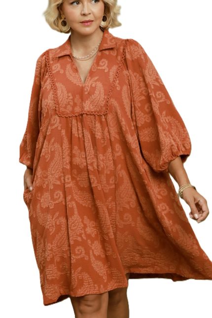 Plus Paisley Print Puff Sleeve Babydoll Dress
