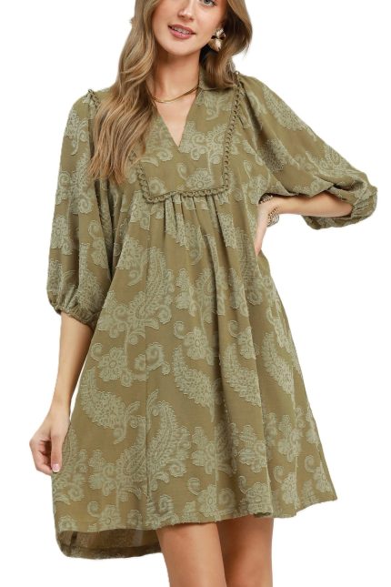 Paisley Print Puff Sleeve Babydoll Dress