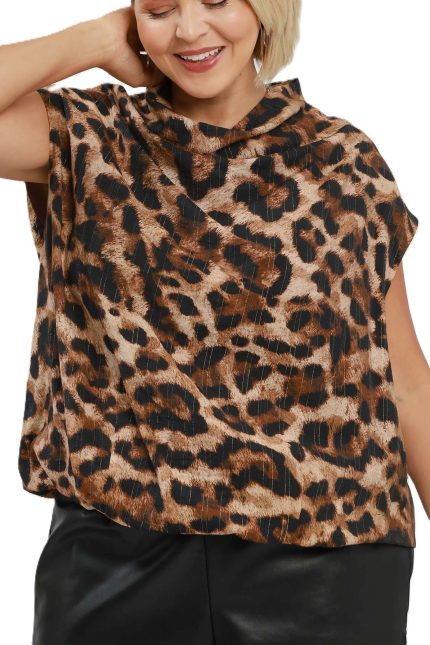 Plus Leopard Print Mock Neck Top