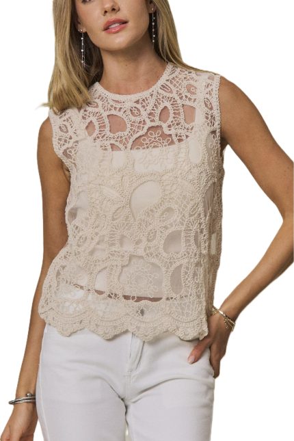 Sleeveless Crochet Lace Top