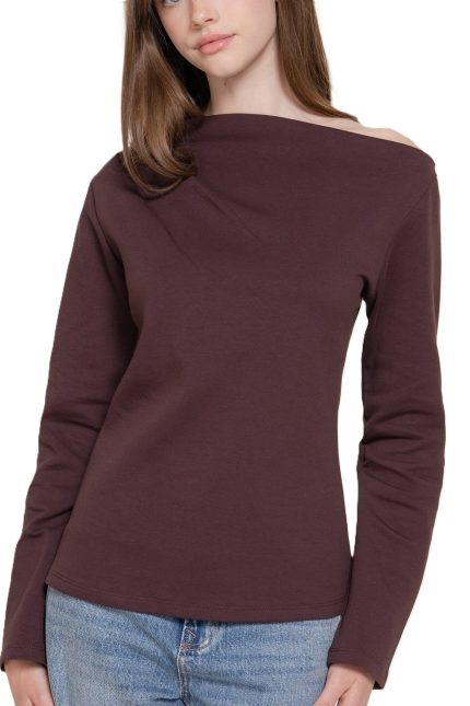 Asymmetric Neckline Draped Effect Scuba Knit Top