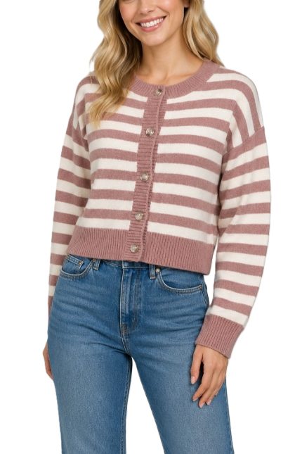 Cropped Cardigan With Horizontal Stripes