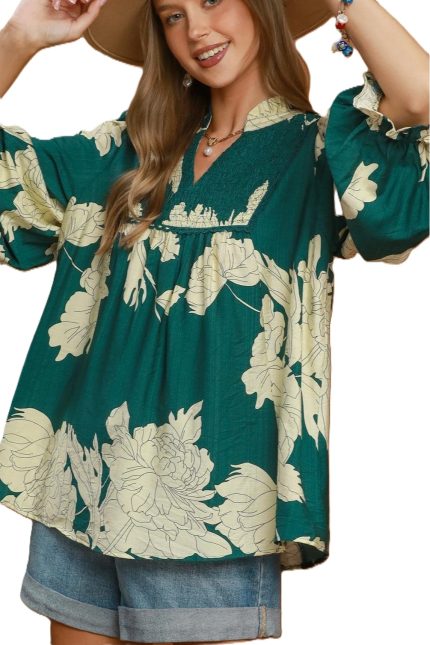 Floral Smocked Yoke Peasant Blouse