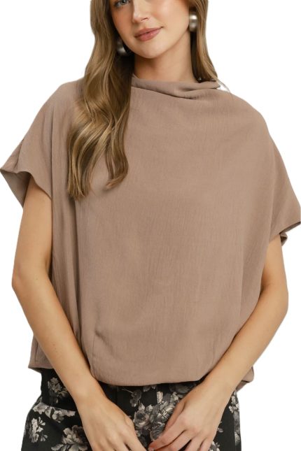 Draped Mock Neck Oversized Blouse