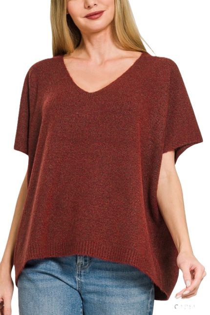 V-neck Short Sleeve Sweater