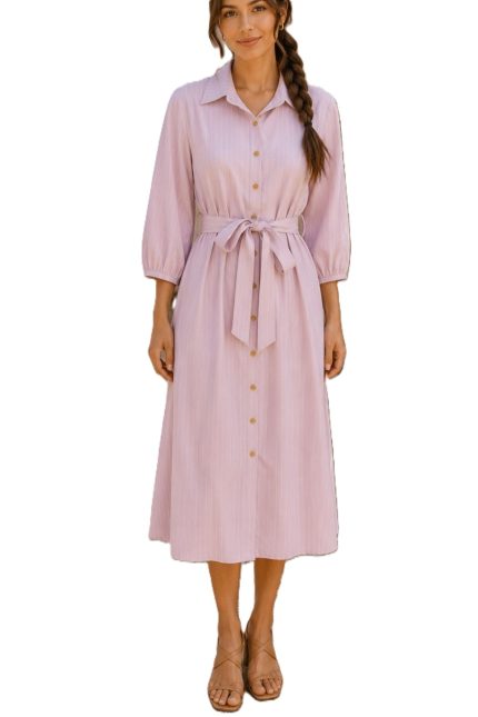 Pinstripe Belted Shirt Dress