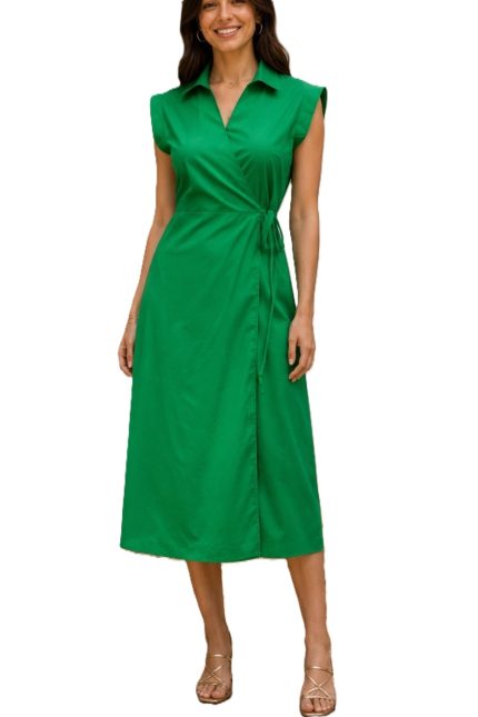 Collared Wrap Midi Dress