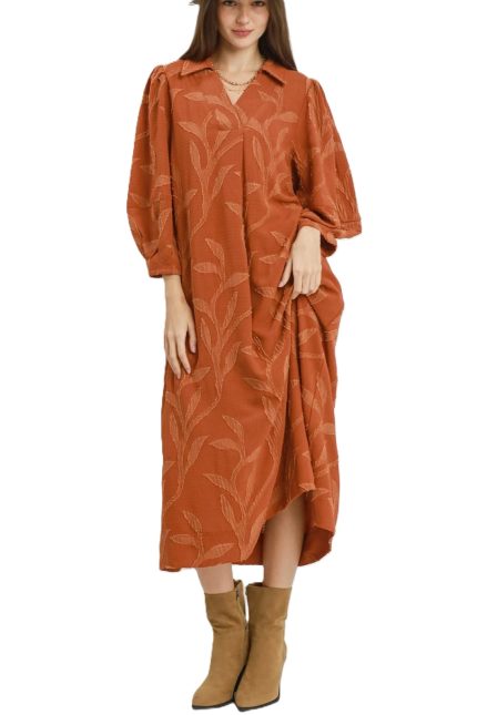 Jacquard Collared Midi Dress