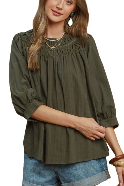 Textured Yoke Detail Blouse