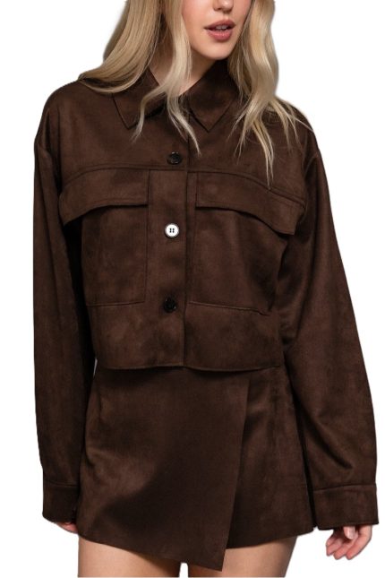 Long Slv Faux Suede Short Jacket