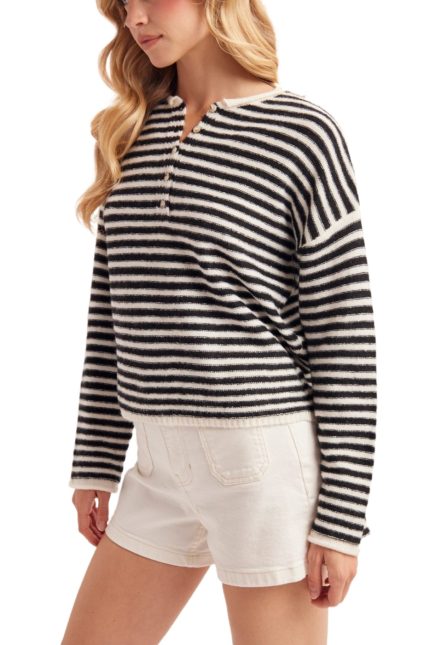 Relaxed Stripe Henley Knit Pullover