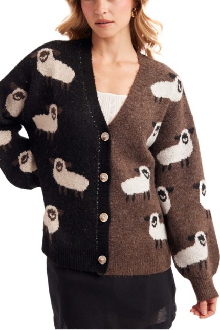 Baby Sheep Two-toned Color Block Cardigan