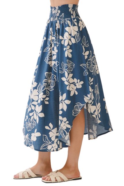 Print Midi Skirt W/ Smocked Waistband