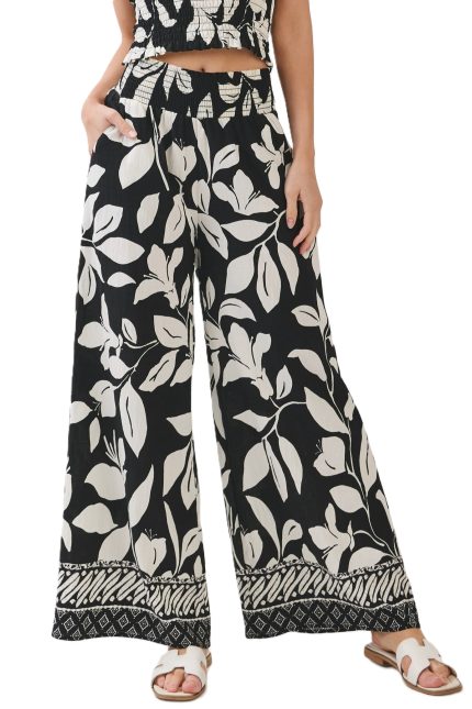 Border Print Crop Wide Pants