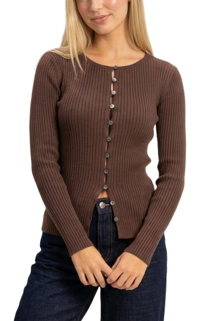 Ribbed Button Front Cardigan