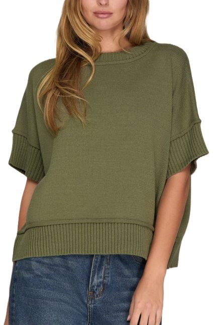 Drop Half Sleeve Crew Neck Sweater Top