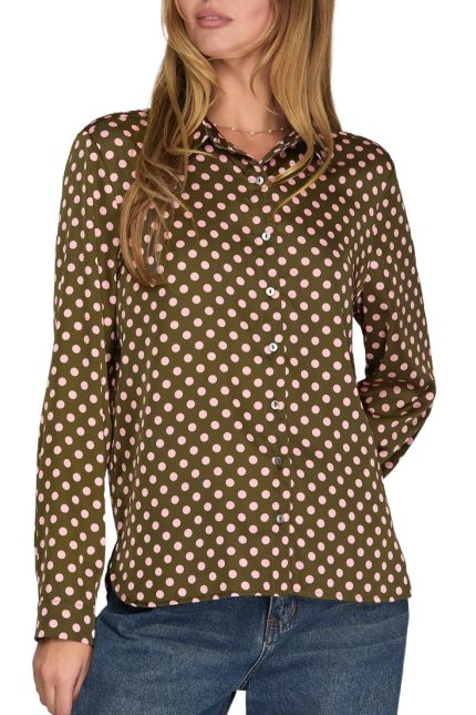 Polkadot Satin Shirt Top