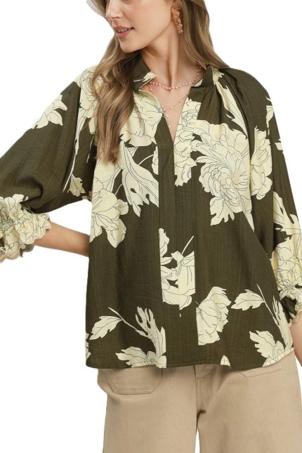 Floral Split Neck Blouse