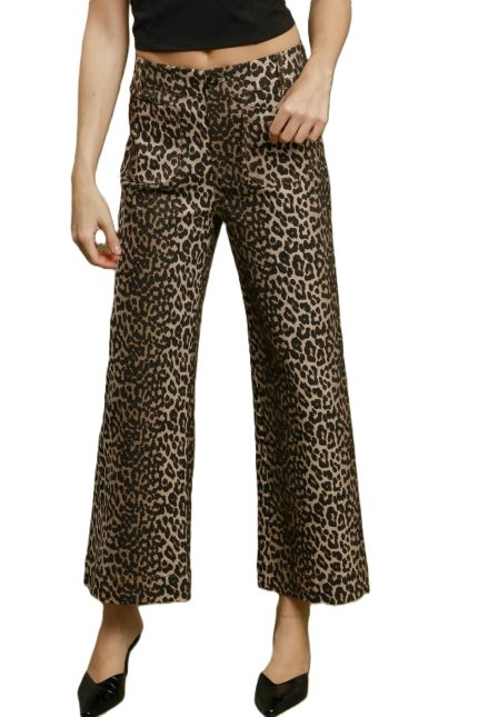 Leopard Print Wide Leg Cropped Pants