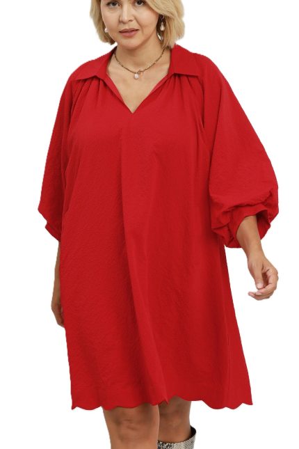 Plus Split V-neck Dress With Puff Sleeves