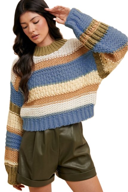 Color Block Striped Chunky Sweater Top