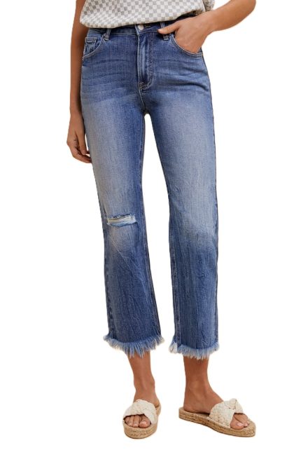 Comfort Stretch Straight Leg Frayed Hem Jeans