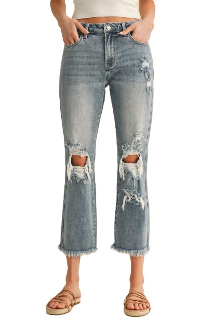 Comfort Stretch Distressed High Rise Straight Jean
