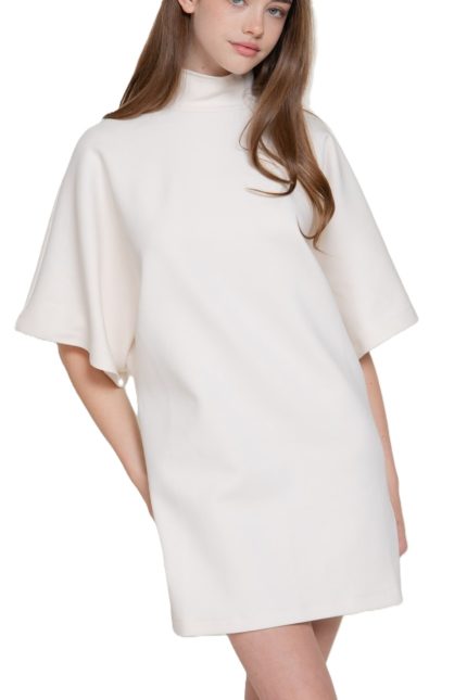Batwing Short Slv High Neck Mini Dress