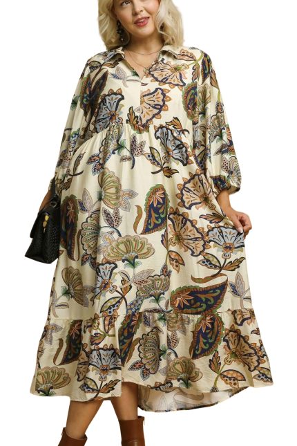 Plus Boho Paisley Tiered Midi Dress