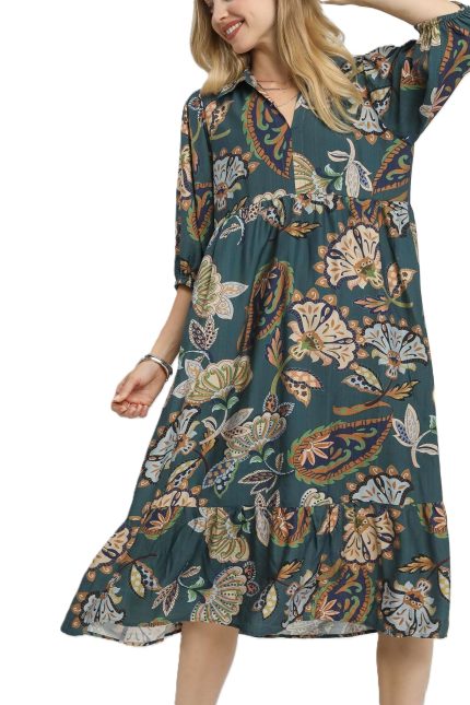 Boho Paisley Tiered Midi Dress