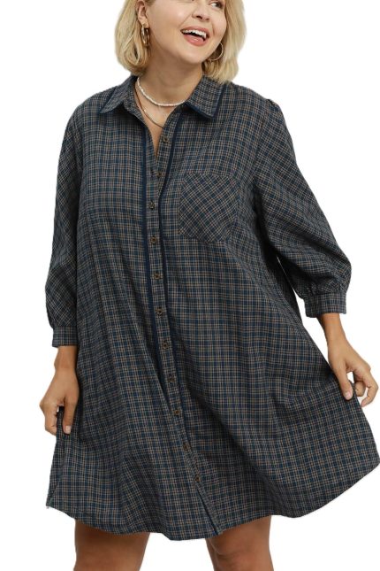 Plus Plaid Button Down Oversized Shirt Dress