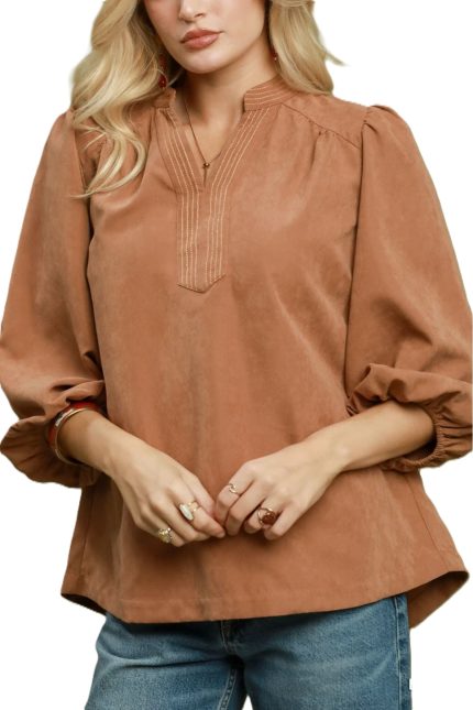 Sueded Split Neck Blouse
