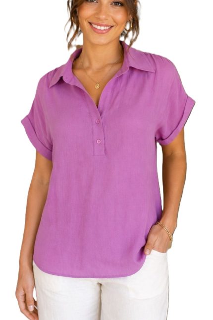 Collared Roll Sleeve Blouse
