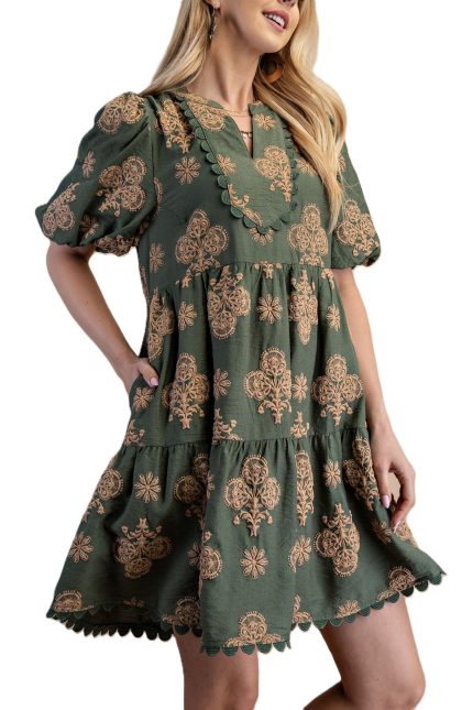 Puff Printed Tiered Mini Dress