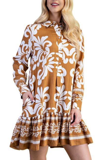 Printed Half Button Shirt Dress