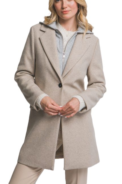 Wool Hooded Contrast Combination Coat