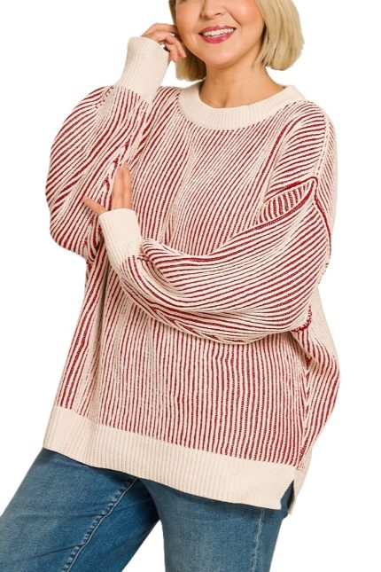 Plus Two Tone Crewneck Sweater