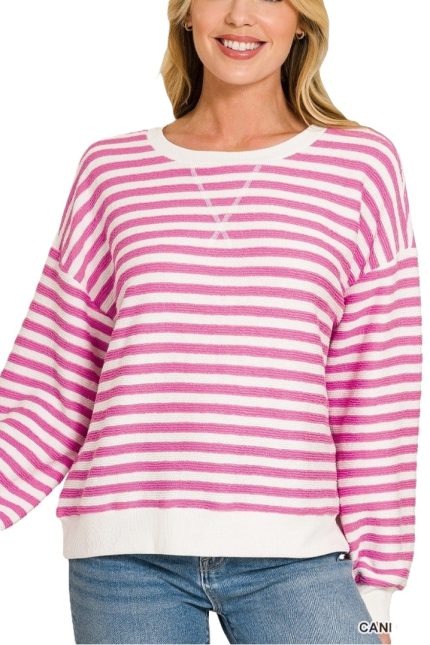 Plus Striped Rib Banded Pullover
