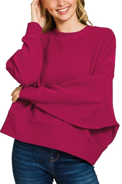 Plus Ribbed Balloon Sleeve Pullover