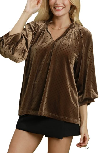 Polka Dot Balloon Sleeve Blouse