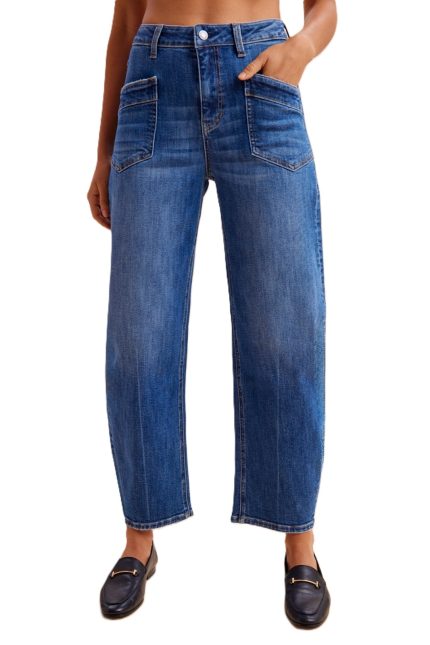Stretch Denim Slim Barrel Leg Jeans With Angled Pocket