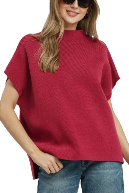 Mock Neck Short Sleeve Sweater Top