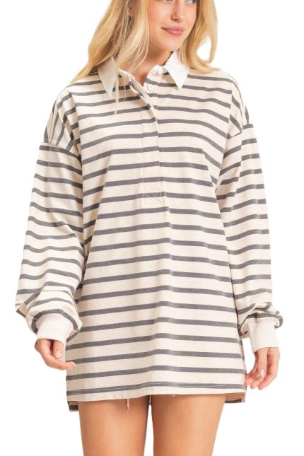 Striped Polo Long Sleeve Top