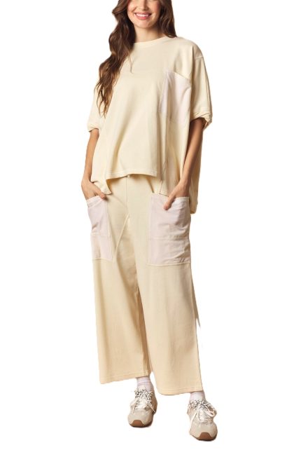 Stripe Pocket Detail Dolman Top And Pants Set